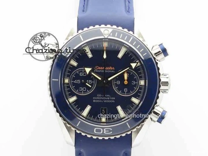 0203 Chic Planet Ocean Master Chrono 45mm SS OM 1:1 Best Edition Blue Dial On Blue Rubber Strap A 8172
